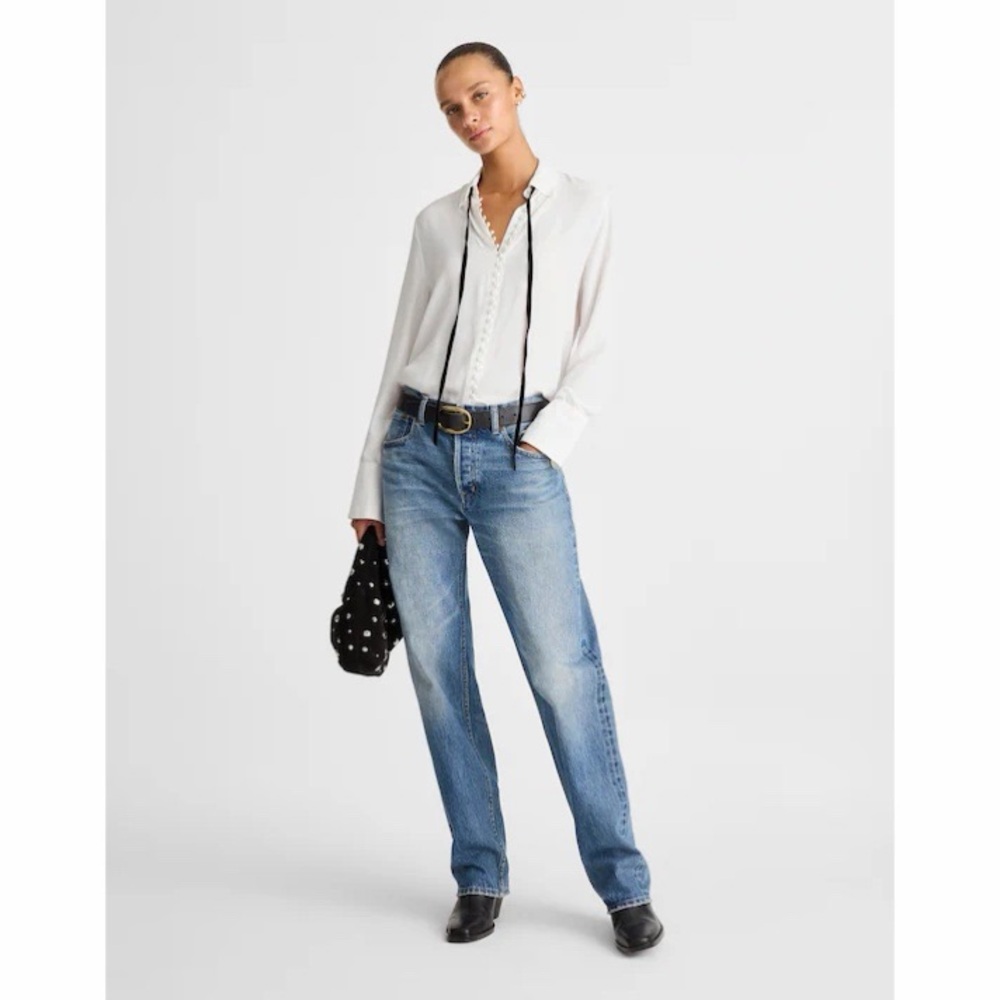 NWT! Madewell - Necktie Button-Up Top - White w/ Black Ribbon - Size XXS